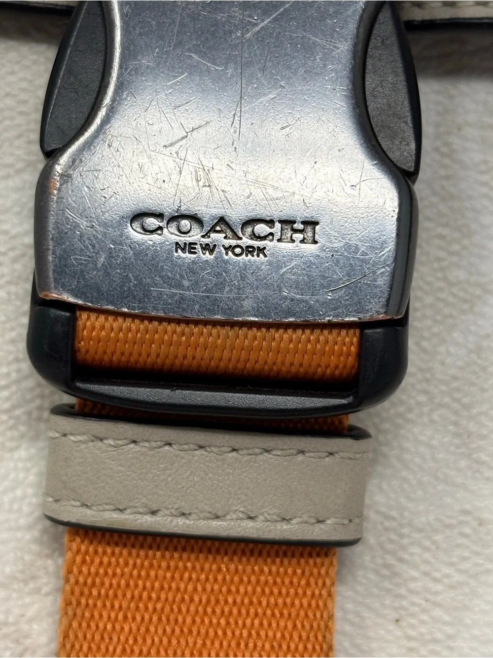 Coach Signature Messenger Crossbody Bag White Gray Orange C8728